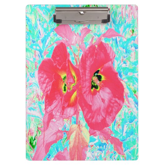 2バラ色の赤いサンゴ梅熱狂するハイビスカスオンアクア クリップボード (正面)