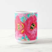 2バラ色の赤いサンゴ梅熱狂するハイビスカスオンアクア コーヒーマグカップ (中央)