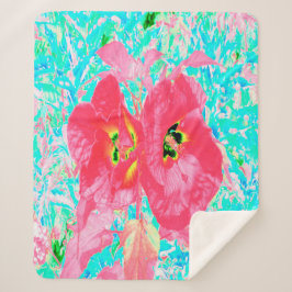 2バラ色の赤いサンゴ梅熱狂するハイビスカスオンアクア シェルパブランケット