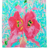 2バラ色の赤いサンゴ梅熱狂するハイビスカスオンアクア シャワーカーテン (正面)