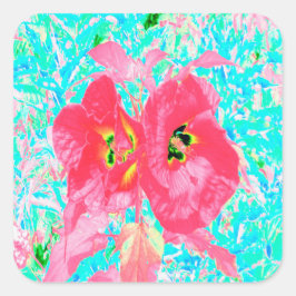 2バラ色の赤いサンゴ梅熱狂するハイビスカスオンアクア スクエアシール