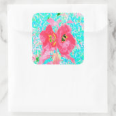 2バラ色の赤いサンゴ梅熱狂するハイビスカスオンアクア スクエアシール (バッグ)