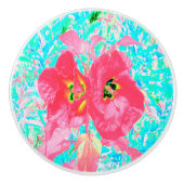 2バラ色の赤いサンゴ梅熱狂するハイビスカスオンアクア セラミックノブ (正面)