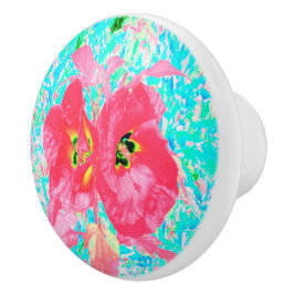 2バラ色の赤いサンゴ梅熱狂するハイビスカスオンアクア セラミックノブ