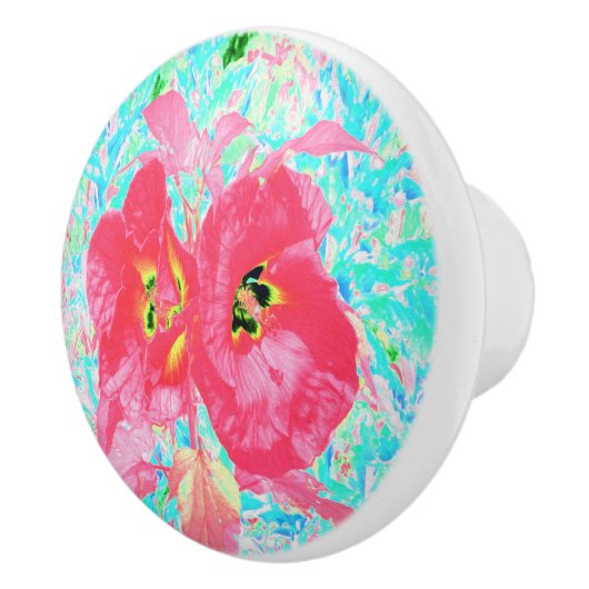 2バラ色の赤いサンゴ梅熱狂するハイビスカスオンアクア セラミックノブ (右)