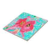 2バラ色の赤いサンゴ梅熱狂するハイビスカスオンアクア タイル (側面)