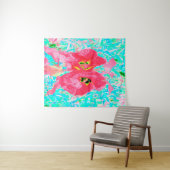 2バラ色の赤いサンゴ梅熱狂するハイビスカスオンアクア タペストリー (インサイチュ(横))