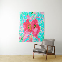 2バラ色の赤いサンゴ梅熱狂するハイビスカスオンアクア タペストリー