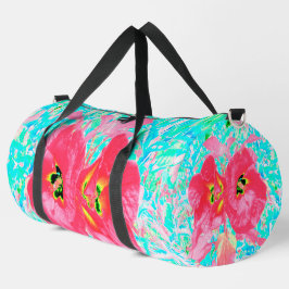 2バラ色の赤いサンゴ梅熱狂するハイビスカスオンアクア ダッフルバッグ