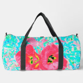 2バラ色の赤いサンゴ梅熱狂するハイビスカスオンアクア ダッフルバッグ (正面)