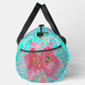 2バラ色の赤いサンゴ梅熱狂するハイビスカスオンアクア ダッフルバッグ (右)