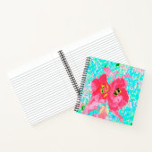 2バラ色の赤いサンゴ梅熱狂するハイビスカスオンアクア ノートブック (内部)