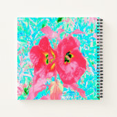 2バラ色の赤いサンゴ梅熱狂するハイビスカスオンアクア ノートブック (裏面)