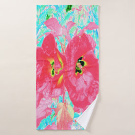 2バラ色の赤いサンゴ梅熱狂するハイビスカスオンアクア バスタオル