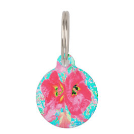 2バラ色の赤いサンゴ梅熱狂するハイビスカスオンアクア ペット　ネームタグ