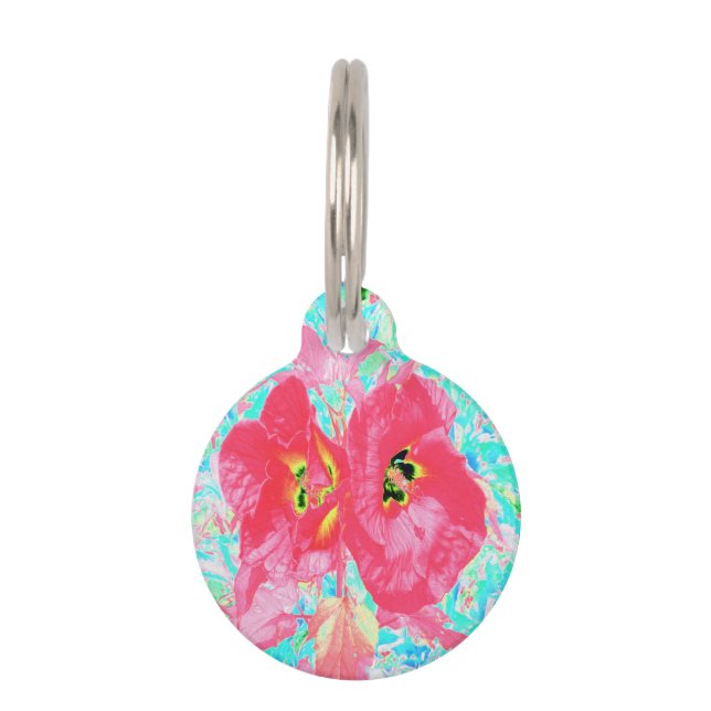 2バラ色の赤いサンゴ梅熱狂するハイビスカスオンアクア ペット　ネームタグ (正面)