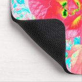 2バラ色の赤いサンゴ梅熱狂するハイビスカスオンアクア マウスパッド (コーナー)