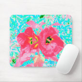 2バラ色の赤いサンゴ梅熱狂するハイビスカスオンアクア マウスパッド (マウス)