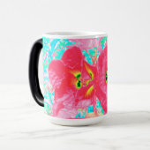 2バラ色の赤いサンゴ梅熱狂するハイビスカスオンアクア モーフィングマグカップ (正面左)