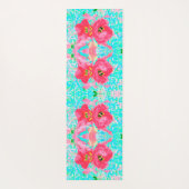 2バラ色の赤いサンゴ梅熱狂するハイビスカスオンアクア ヨガマット (裏面)