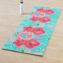 2バラ色の赤いサンゴ梅熱狂するハイビスカスオンアクア ヨガマット