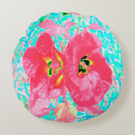 2バラ色の赤いサンゴ梅熱狂するハイビスカスオンアクア ラウンドクッション