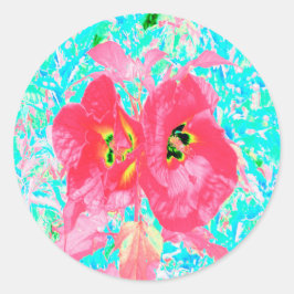 2バラ色の赤いサンゴ梅熱狂するハイビスカスオンアクア ラウンドシール