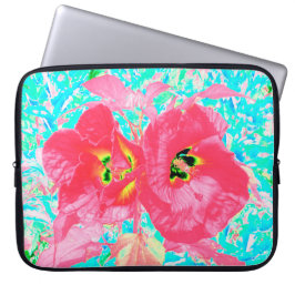 2バラ色の赤いサンゴ梅熱狂するハイビスカスオンアクア ラップトップスリーブ