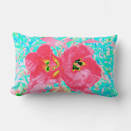 2バラ色の赤いサンゴ梅熱狂するハイビスカスオンアクア ランバークッション