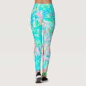 2バラ色の赤いサンゴ梅熱狂するハイビスカスオンアクア レギンス (裏面)