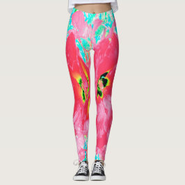 2バラ色の赤いサンゴ梅熱狂するハイビスカスオンアクア レギンス