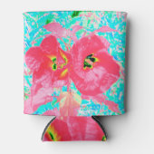 2バラ色の赤いサンゴ梅熱狂するハイビスカスオンアクア 缶クーラー (正面)