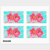 2バラ色の赤いサンゴ梅熱狂するハイビスカスオンアクア 長方形シール (シート)