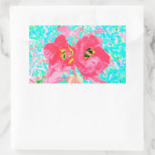 2バラ色の赤いサンゴ梅熱狂するハイビスカスオンアクア 長方形シール (バッグ)