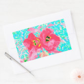 2バラ色の赤いサンゴ梅熱狂するハイビスカスオンアクア 長方形シール (封筒)