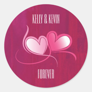 2パーソナライズされたハート踊りオン暗い赤紫色ピンク ラウンドシール
