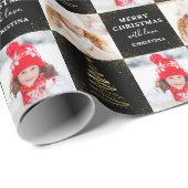 2パーソナライズされたフォトブラック金ゴールドクリスマスホリデー ラッピングペーパー (ロールコーナー)