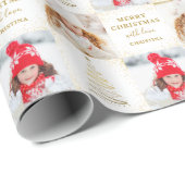 2パーソナライズされたフォトホワイト金ゴールドクリスマスホリデー ラッピングペーパー (ロールコーナー)