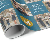 2パーソナライズされたフォトモノグラムブルー金ゴールド休日 ラッピングペーパー (ロールコーナー)