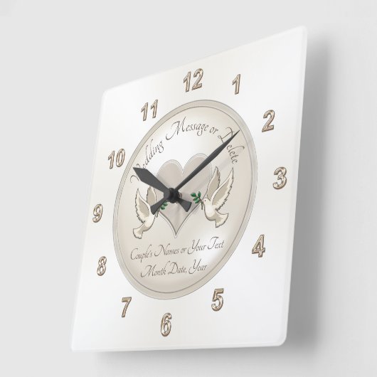 2パーソナライズされた時結婚計ラブバードウェディングギフト スクエア壁時計 (傾斜)