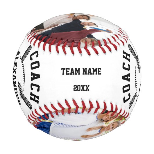 2パーソナライズされた枚の写真とチーム名を持つコーチ 野球ボール (裏面)