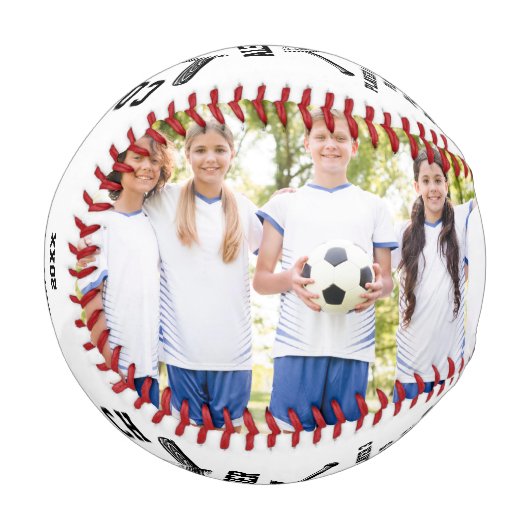 2パーソナライズされた枚の写真とチーム名を持つコーチ 野球ボール (正面左)