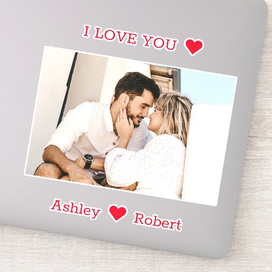 2パーソナライズされた枚の写真と名前愛してる  シール (詳細)