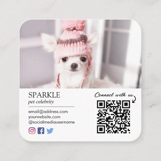 2パーソナライズされた Photo Dog PetソーシャルメディアQRコード スクエア名刺 (裏面)