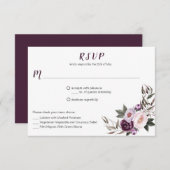 #2パープルプラムピンク牡丹の花束メニューの選択 出欠カード (正面/裏面)