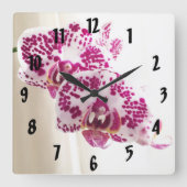 2パープルホワイトオーキッドシック彼女は準備ができて流した スクエア壁時計 (正面)