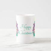 2パープルボウ付きハッピークリスマスリース ボーンチャイナマグカップ (正面)