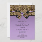 #2ヒョウのプリントの紫色はダイヤモンドの菓子16を宝石で飾ります 招待状 (正面)