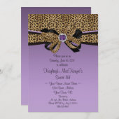 #2ヒョウのプリントの紫色はダイヤモンドの菓子16を宝石で飾ります 招待状 (正面/裏面)