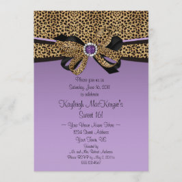 #2ヒョウのプリントの紫色はダイヤモンドの菓子16を宝石で飾ります 招待状